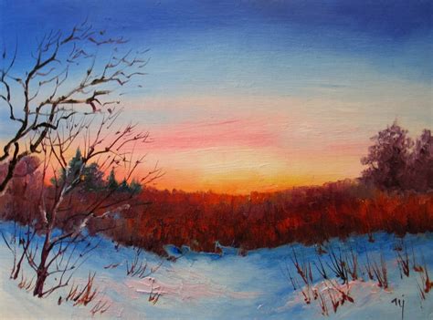 Winter Sunset Painting at PaintingValley.com | Explore collection of ...