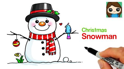 How to Draw a Snowman Easy 🎄Cute Christmas Art - YouTube