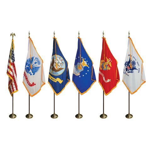 8' Poles/3' x 5' Flags - Complete U.S. & Military Indoor Set