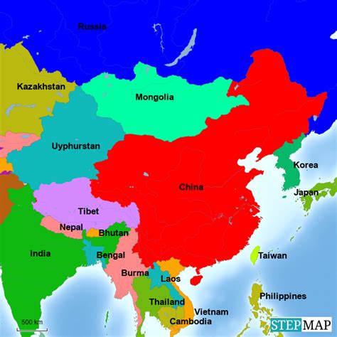 StepMap - Alternative Map of East Asia - Landkarte für China