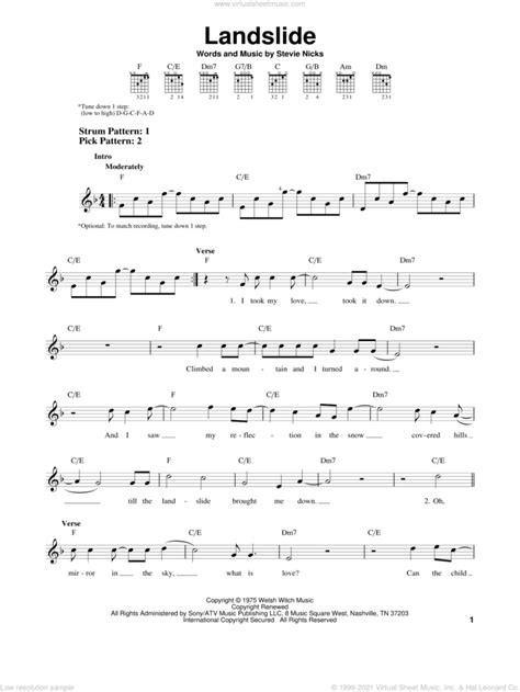 Landslide sheet music (easy) for guitar solo (chords) (PDF)