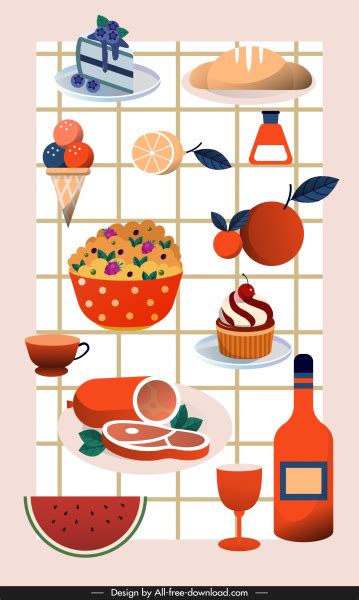 Food background colorful classic decor Vectors graphic art designs in editable .ai .eps .svg ...