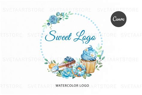 Blue Cupcake Watercolor Logo