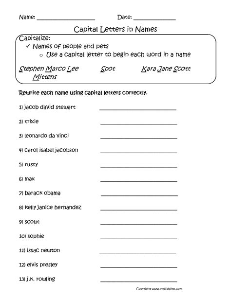 Capitalization Worksheet Grade 11 - Estelle Gimbel's Letter Worksheets