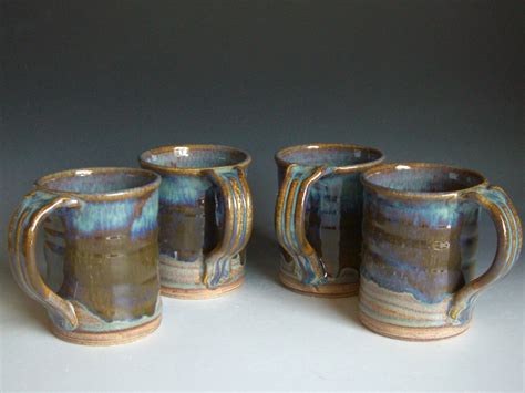Hand thrown stoneware pottery mugs set of 4 M-2