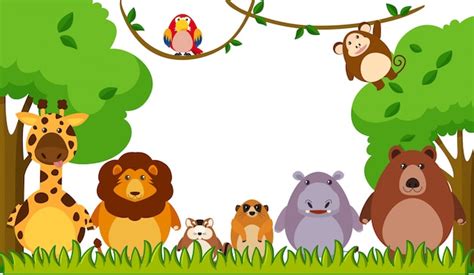 Free Vector | Background template with wild animals in park