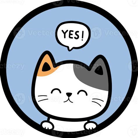 cute cat say yes with round background flat cartoon illustration ...