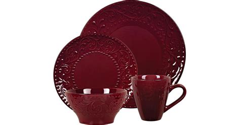 Lorren Home Trends 16-Piece Stoneware Scroll Dinnerware Set-Merlot Dinner Set 4 - Compare Prices ...