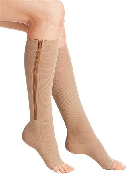 Open Toe Compression Socks for Women and Men, 2 Pair, Zippered Knee Length Coverage, Relieve ...