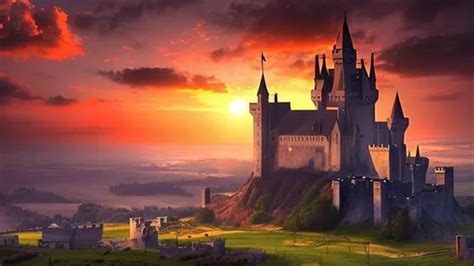 Fantasy medieval castles sunset