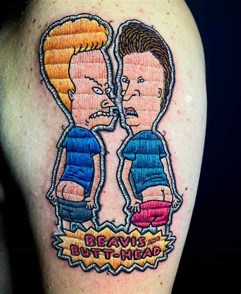 Beavis and Butt-Head patch tattoo, embroidery style.