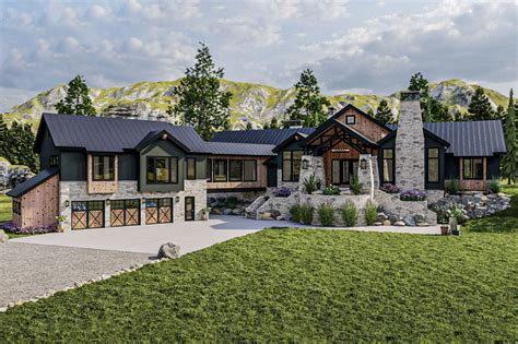 Plan 62389dj modern mountain house plan with angled 3 car garage – Artofit