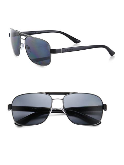 Prada Triangle Aviator Sunglasses in Black for Men | Lyst