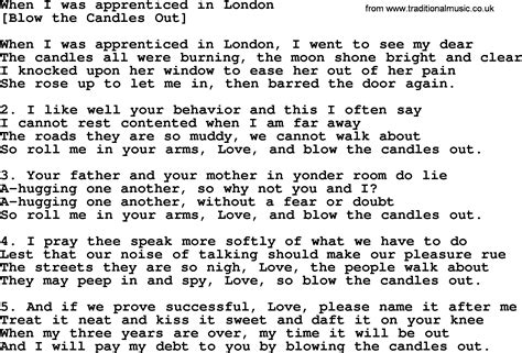 Old English Song Lyrics for When I Was Apprenticed In London, with PDF