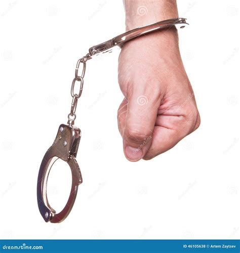 Male Hand In Police Handcuffs Showing Gesture Stock Photo - Image of person, chain: 46105638