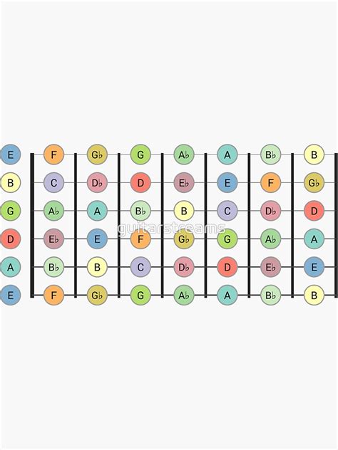 "Guitar Fretboard - All Chromatic Notes on the 1st 7 Frets" Sticker for ...