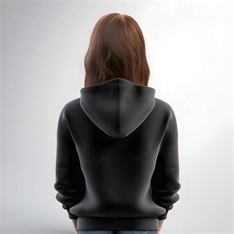 Premium PSD | Back view of woman in black hoodie on gray background ...