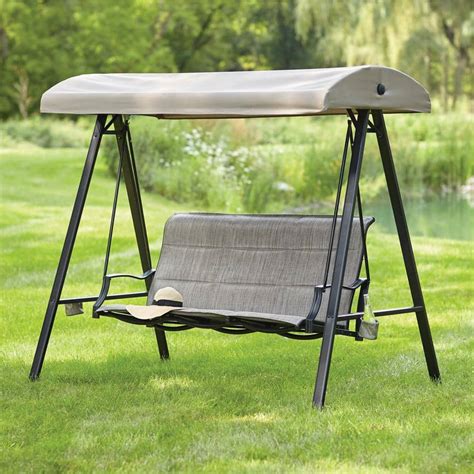 Hampton Bay Statesville 3-Person Padded Sling Outdoor Swing with Canopy-GSS00227B - The Home Depot