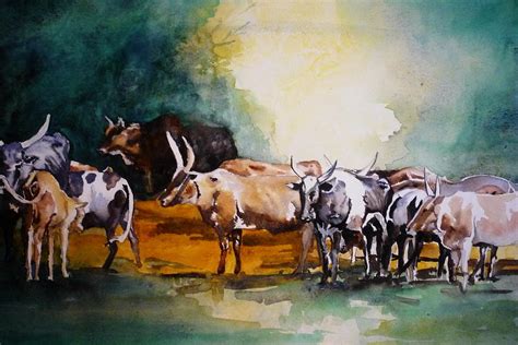 Nguni Cattle Painting by Barbi Vandewalle