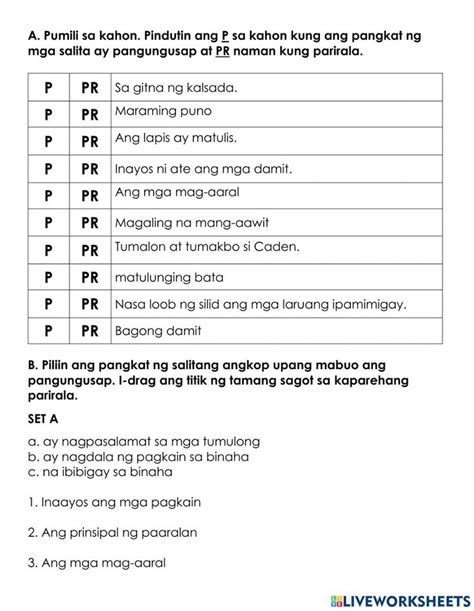 PARIRALA AT PANGUNGUSAP interactive worksheet