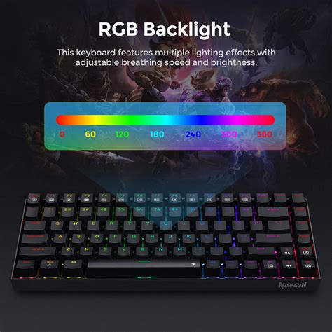 New Redragon K629-RGB Phantom RGB Backlight Mechanical Gaming keyboard 84 keys Red Switch ...