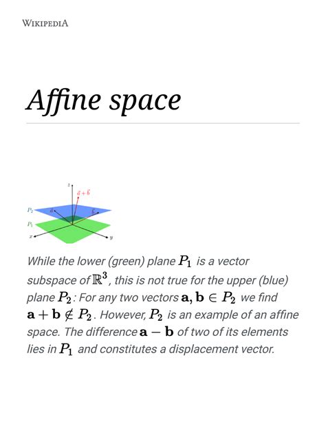 Affine space - Wikipedia - Affine space While the lower (green) plane ...