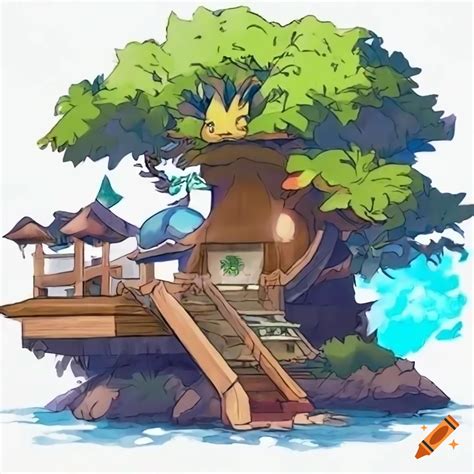 Pokémon official art of an epic treehouse