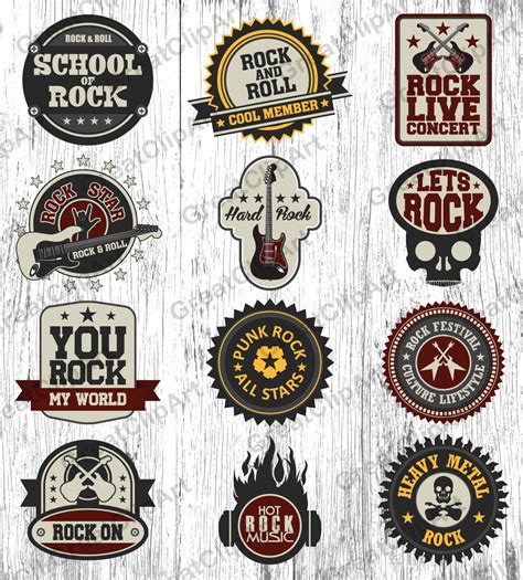 12 Rock and Roll labels set of labels retro labels heavy