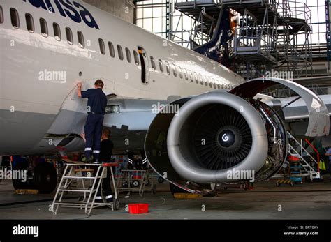 Maintenance of a Lufthansa Boeing 737 at Lufthansa Technik AG at Berlin ...