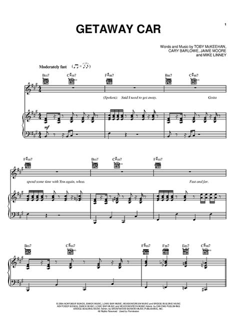 Getaway Car" Sheet Music by tobyMac for Piano/Vocal/Chords - Sheet Music Now