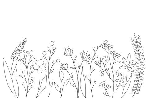 Black silhouettes of grass, flowers and herbs. minimalistic simple ...