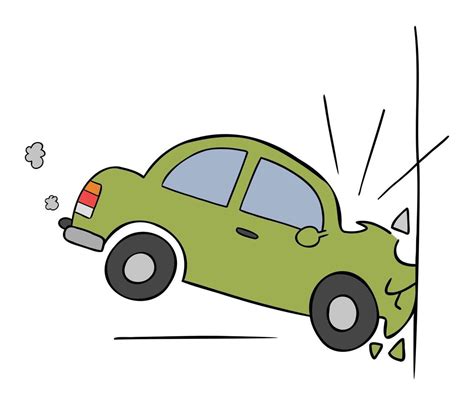 Cartoon Vector Illustration of Car Accident Crashing Into the Wall ...