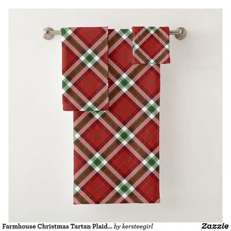 Farmhouse Christmas Tartan Plaid Red Green White Bath Towel Set | Zazzle | White bath towels ...