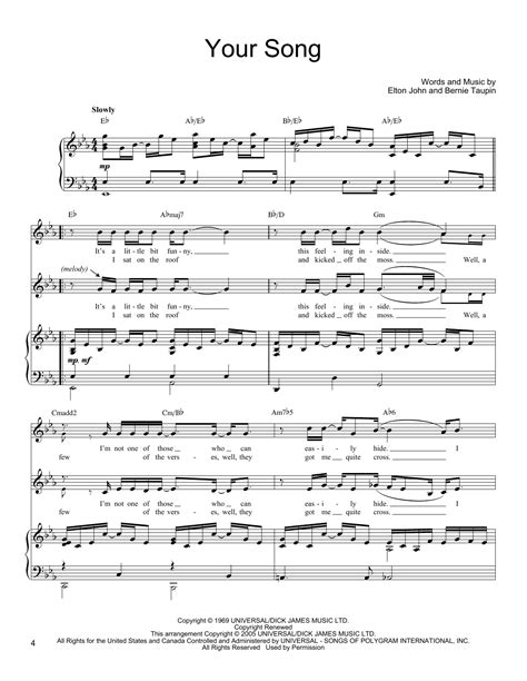 Elton John Your Song Sheet Music Notes, Chords Download Printable Piano ...