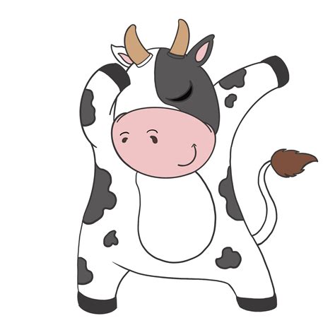 Cute doodle cartoon cow character, black and white spot color is in a good mood and smart action ...