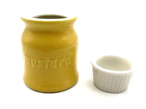 VTG MCM HALL China Ceramic Pottery Yellow Mustard Jar #262 & Ribbed ...
