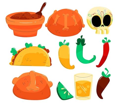 Free Vector | Hand drawn flat dia de muertos food collection