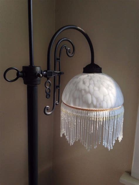 Victorian Style Floor Lamp Beaded Fringe White Mottled Glass Shade ...