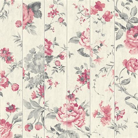 Muriva Floral Rose Flower Pattern Wallpaper Faux Wood Beam Effect Textured L13610 - Red | I Want ...