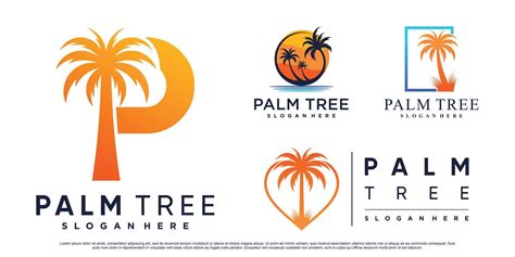 Set collection of palm logo design illustration with creative element ...