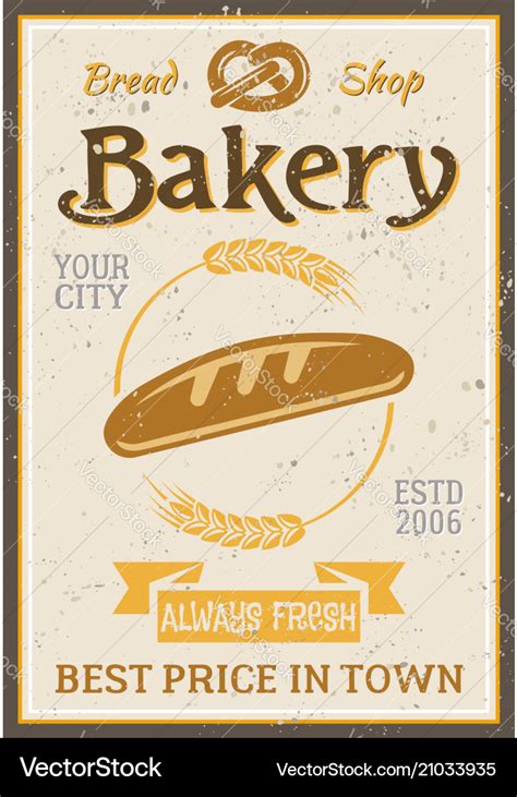 Bakery vintage poster with bread and wheat Vector Image