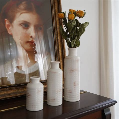 Amazon.com: Ceramic Vases for Decor, 3 White Vases for Home Decor, Rustic Ceramic Vase for ...