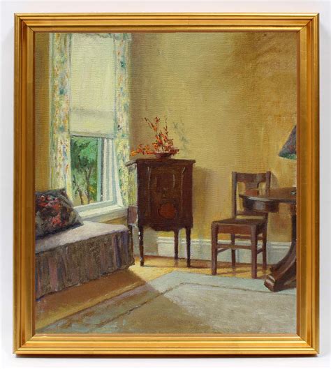 Sallie Van Horn - Antique American Oil Painting Interior Framed Rare 19th Century New York ...