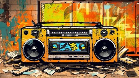 Premium AI Image | 1980s retro boombox in graffiticovered room