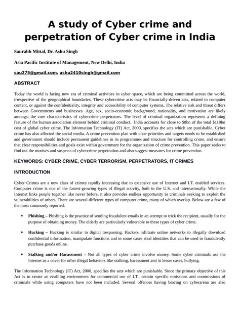 (PDF) A Study of Cyber Crime and Perpetration of Cyber Crime in India