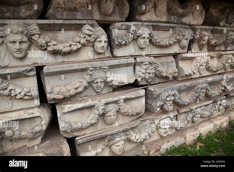 Turkey, Aphrodisias, Sebasteion, Wall Reliefs, Theatrical Masks Stock Photo - Alamy