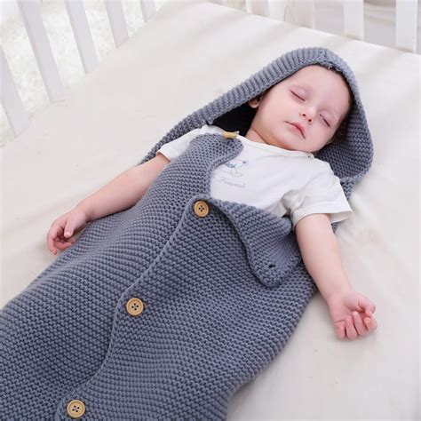 Newborn Baby Wrap Swaddle Blanket Kids Toddler Wool Knit Hooded Breasted Button Blanket Swaddle ...