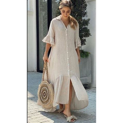 Irregular Button Detailed Shirt Maxi Dress | Linen fashion, Fashion ...