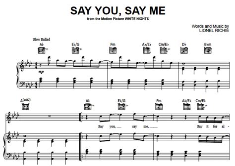 Lionel Richie-Say You Say Me Free Sheet Music PDF for Piano | The Piano ...