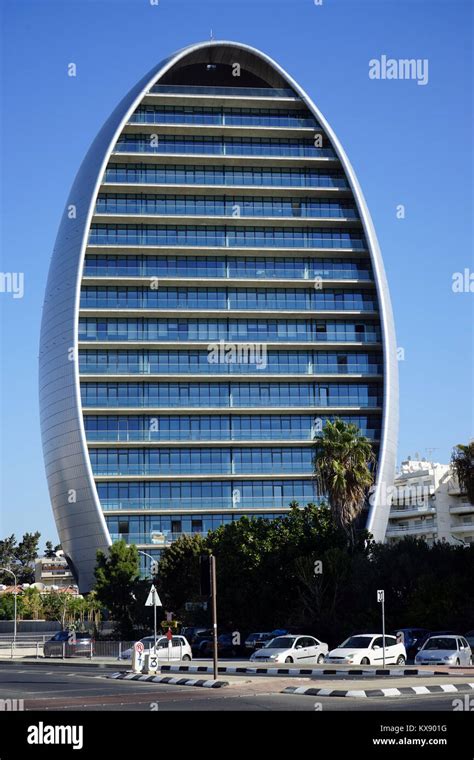 LIMASSOL. CYPRUS - 15 October 2017 Oval building on the cjastal road ...